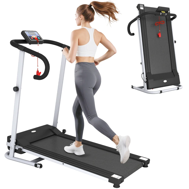 HOMCOM Folding Treadmill with Incline, Walking Pad Treadmill for Home, 1-10km/h Under Desk Running Machine with LCD Display and Wheels, No Assembly, Grey