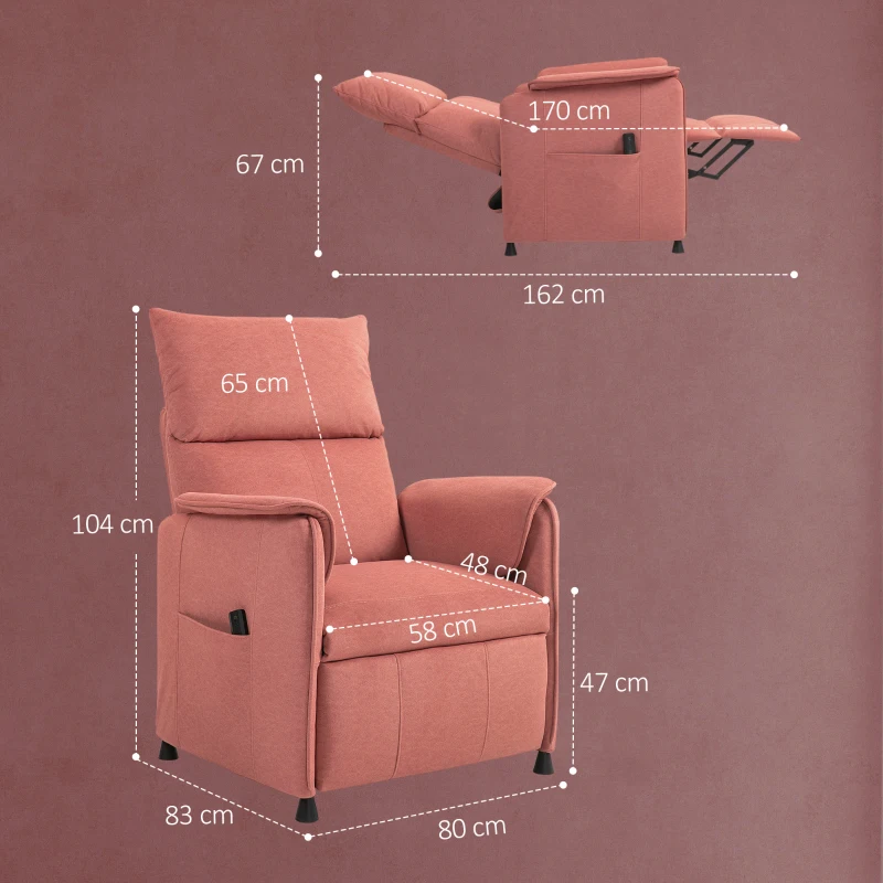 HOMCOM Sillón Reclinable con Motor sin Escobillas Reposapiés Tapizado Resistente y Bolsillos Laterales 80x83x104 cm Naranja