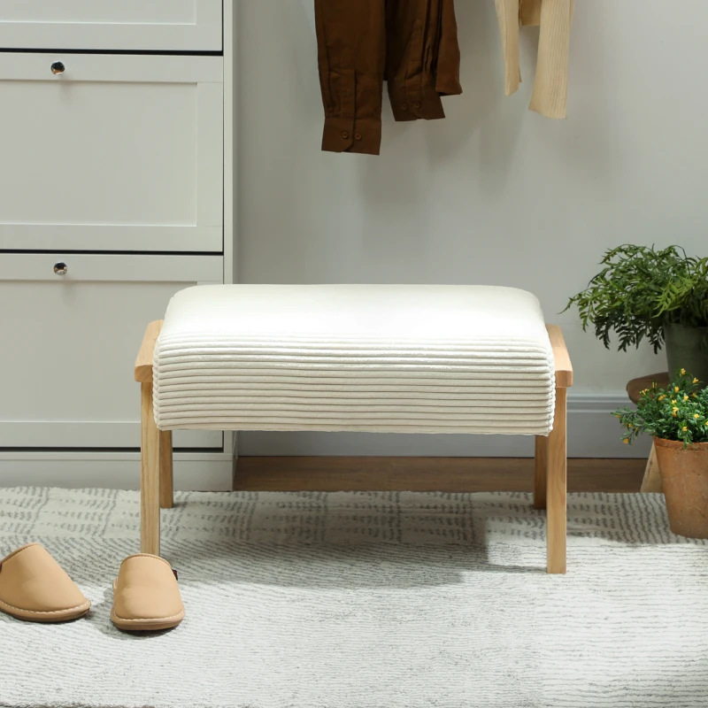 HOMCOM Sitzhocker Hocker mit weichem Sitzkissen Holzbeinen Fußhocker mit Cordoptik Cremeweiß