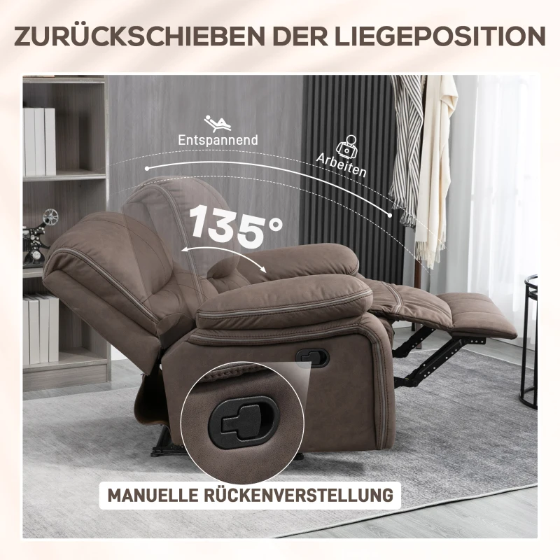 HOMCOM Polstersessel mit Fußstütze, Entspannungssessel zum Zurücklehnen, Mikrofaserbezug in Lederoptik, Metallstruktur, Braun(m-4)