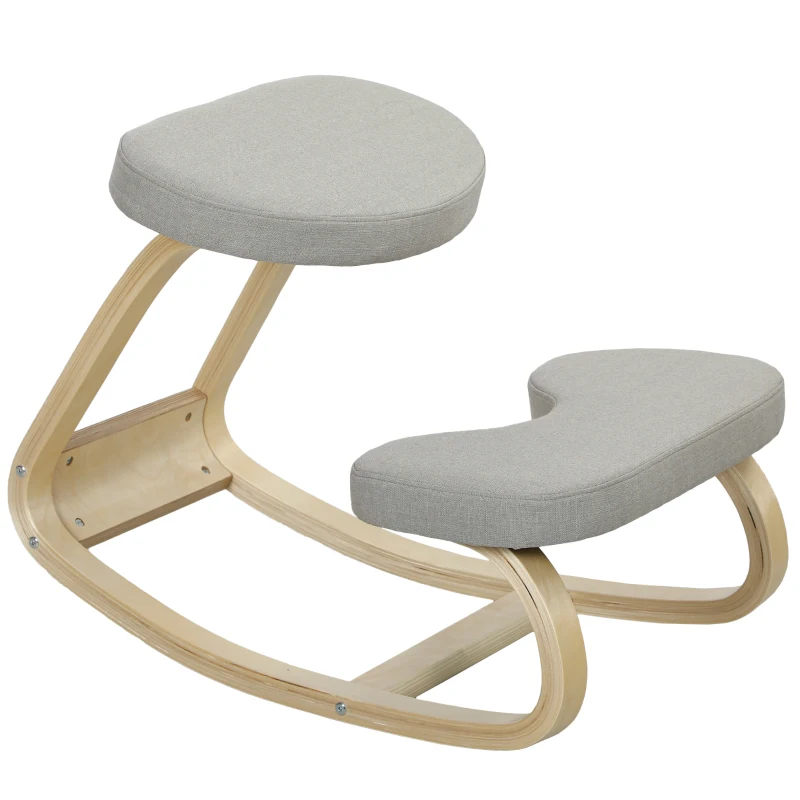 HOMCOM Sedia Inginocchiatoio con Movimento a Dondolo, in Tessuto e Legno di Betulla, 50x73x55 cm, Grigio