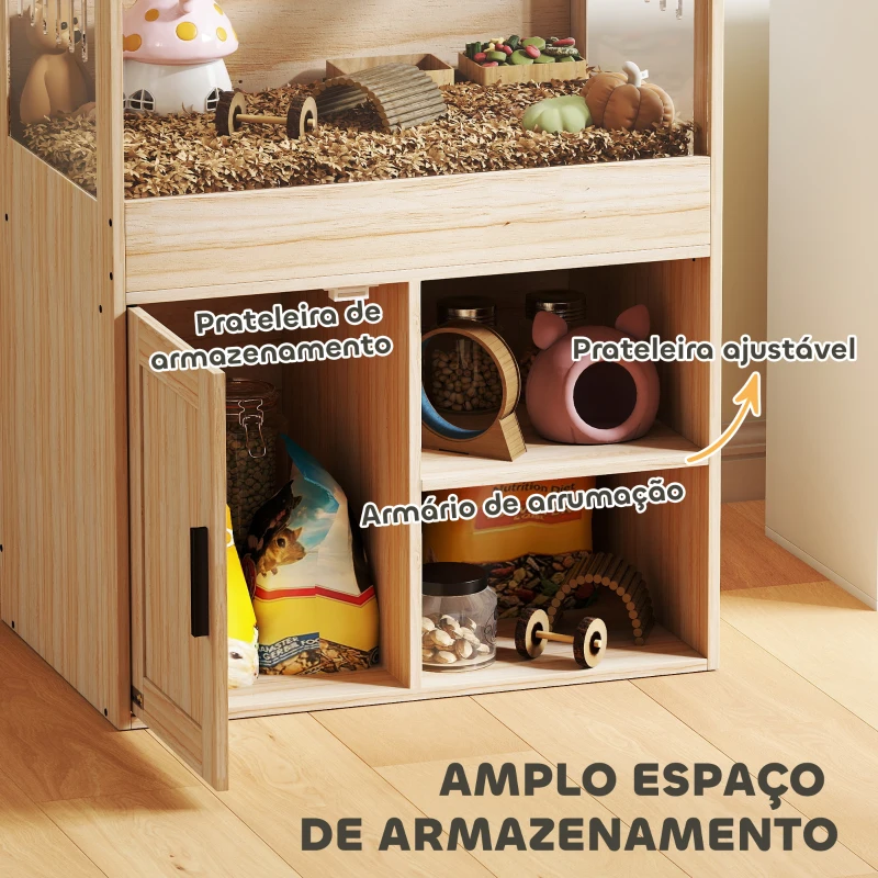 PawHut Gaiola para Hamsters com Espaço de Arrumação Casa para Hamsters com Painéis Acrílicos 60x40x82,5 cm Madeira