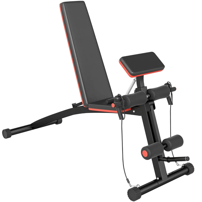 HOMCOM Banc de musculation pliable inclinable, banc réglable pour le développé couché, le curl biceps, la musculation du dos et des abdominaux, avec extenseur des jambes, acier, noir rouge