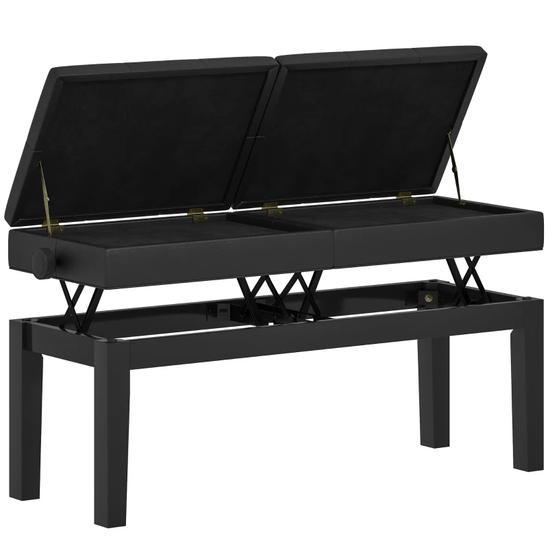 HOMCOM Banc de piano réglable en hauteur, tabouret de piano avec rangement, banquette pour clavier capitonné, noir