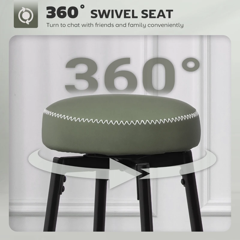 HOMCOM Set of Two Faux Leather Bar Stools - Green/Black