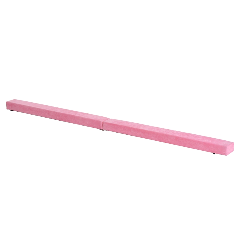 HOMCOM Poutre de gymnastique pliable poutre d'équilibre antidérapante 2,1 m revêtement daim rose