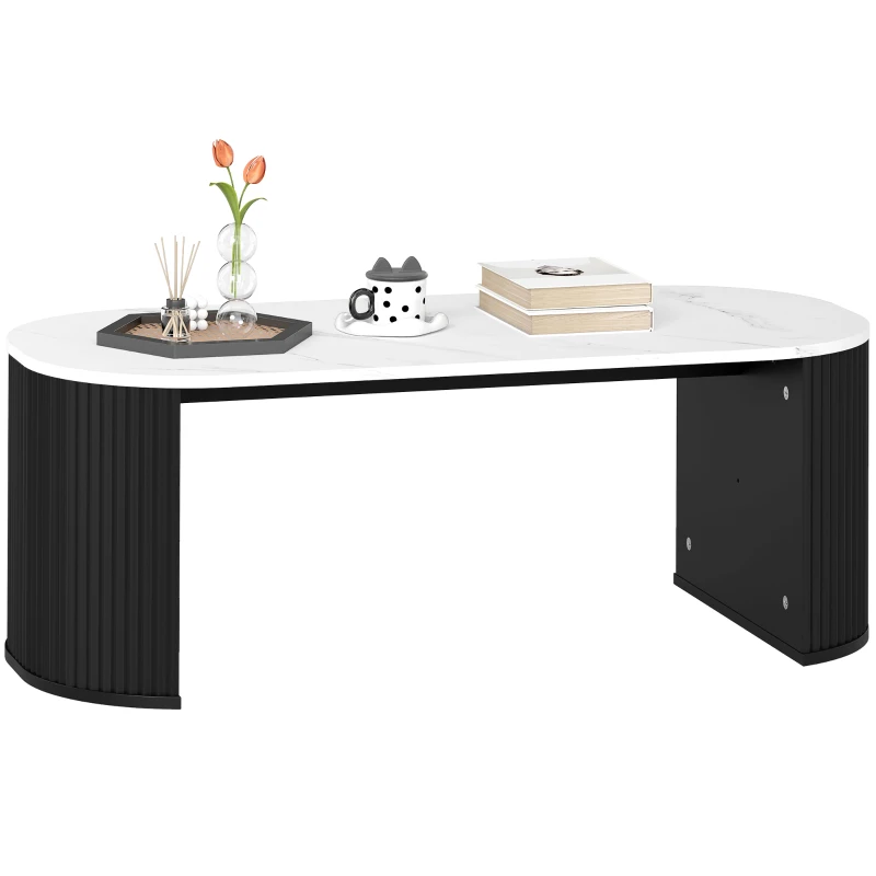 HOMCOM Tavolino ovale, tavolino d'appoggio effetto marmo, angoli arrotondati piedi spessi, 110 x 50 x 40 cm, nero