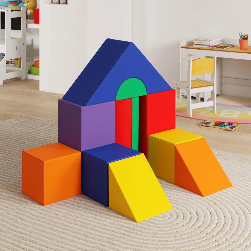 HOMCOM Parcours motricité bébé 11PCS, module motricité bébé en mousse EPE avec housse en revêtement synthétique, blocs mousse de construction, jouets éducatifs pour enfants de 1-3 ans, multicolore(m-9)