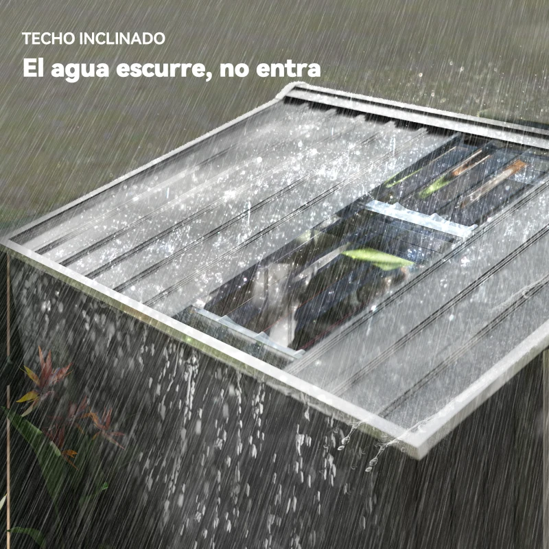 Outsunny Caseta de Jardín 213x130x185 cm con Puertas Correderas y Claraboya para Almacenamiento de Herramientas Gris Oscuro