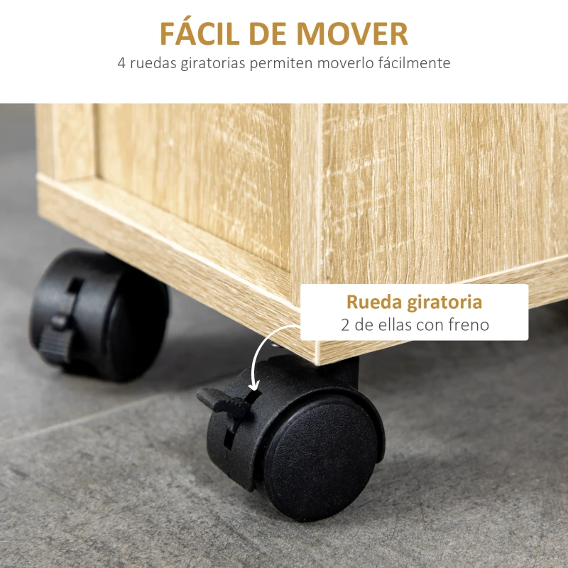 kleankin Armario de Baño con Ruedas Mueble Auxiliar para Baño con Estante Abierto Puerta y Cajón 18x30x68,5 cm Roble