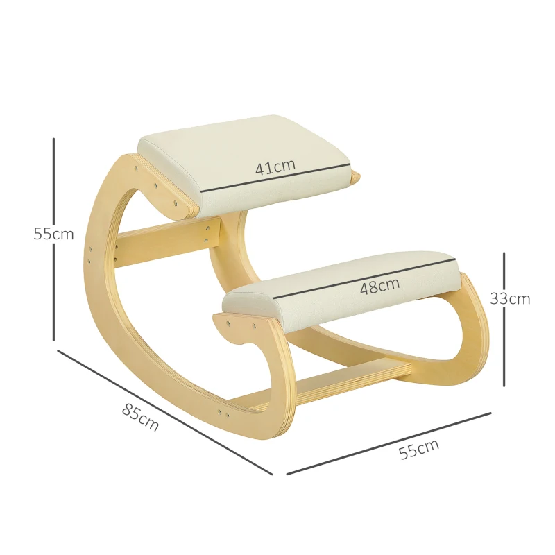 HOMCOM Ergonomischer, schaukelnder Kniehocker für Homeoffice, zur Verbesserung der Körperhaltung, Creme(m-3)