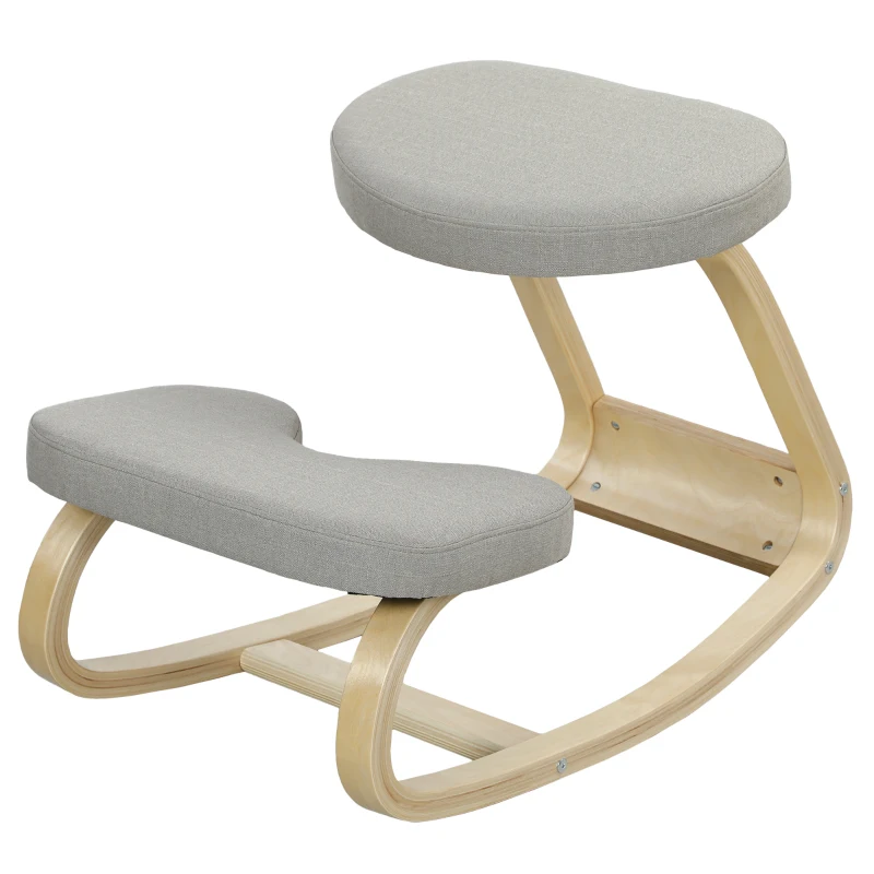HOMCOM Chaise Genouillère à Bascule, en Tissu et Bois de Bouleau, 50x73x55 cm, Gris