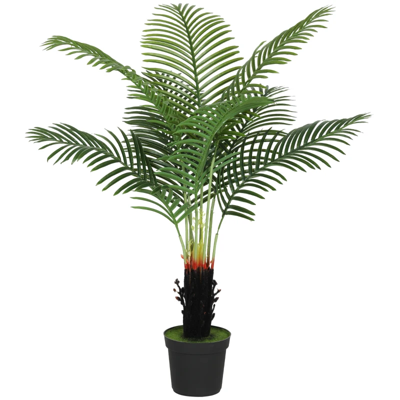 HOMCOM 120cm Artificial Areca Palm Tree with 9 PE Leaves, Decorative Artificial Plant with Plastic Pot and Flocked Soil, Fake Plant for Home Office Decor, Green