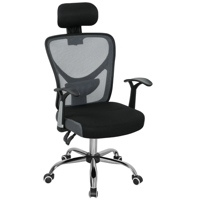 Vinsetto Silla de Escritorio Giratoria con Altura Ajustable Respaldo Reclinable Reposacabezas Regulable y Soporte Lumbar Gris Oscuro