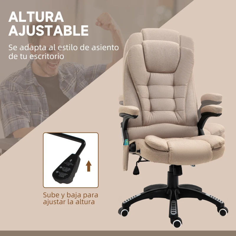 Vinsetto Silla Oficina con Masaje de 6 Puntos con Función Basculante con Calefacción Altura Ajustable 67x74x107-116 cm cm Caqui