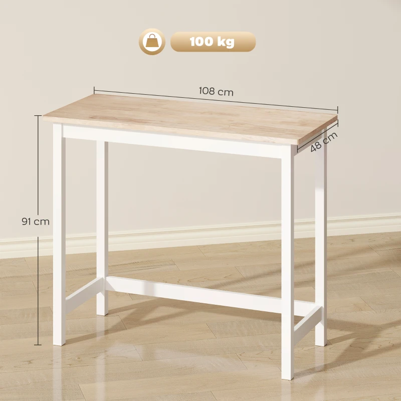 HOMCOM Mesa alta de bar, estilo roble, compacta, capacidad para 2 personas, madera natural + blanco