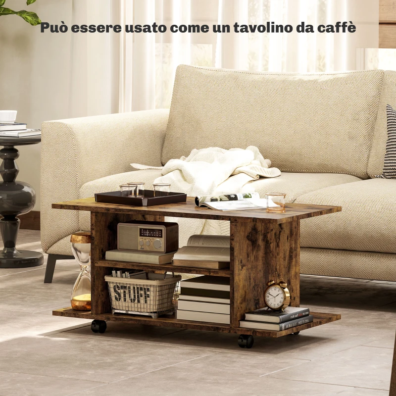 HOMCOM Mobile Porta TV Moderno con Ripiani, Ruote Girevoli e Freni, 80x40x40 cm, Marrone Rustico