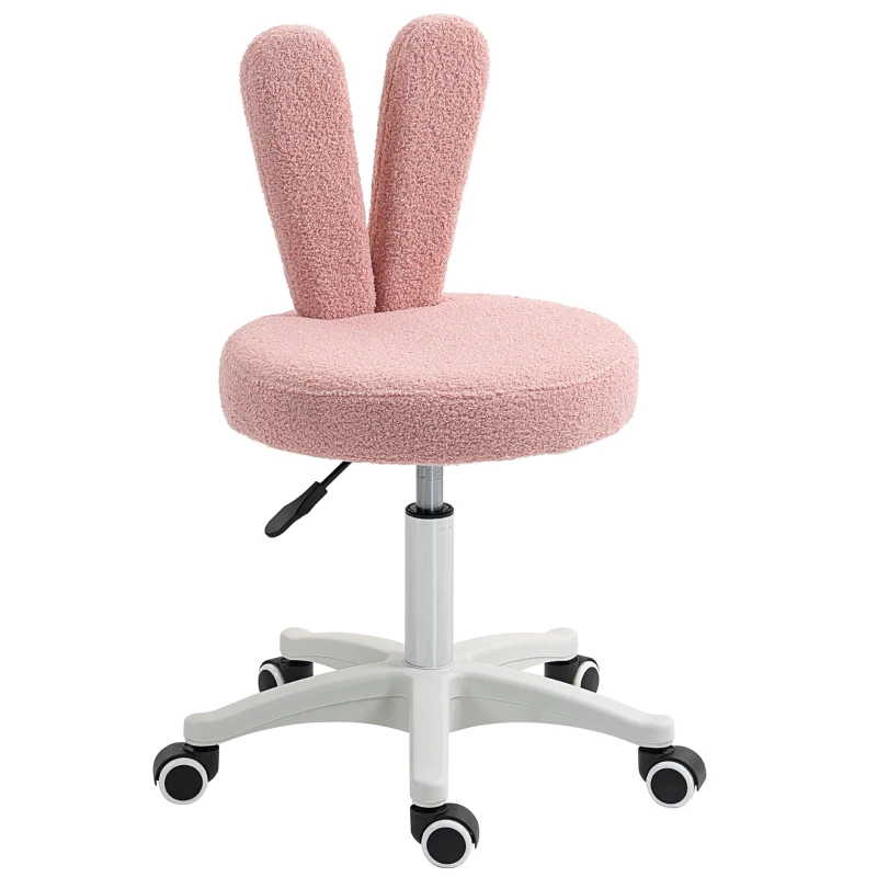 HOMCOM Chaise de Bureau à Oreilles de Lapin avec Hauteur Réglable et Revêtement en Peluche Teddy Rose, 53x53x70-84 cm