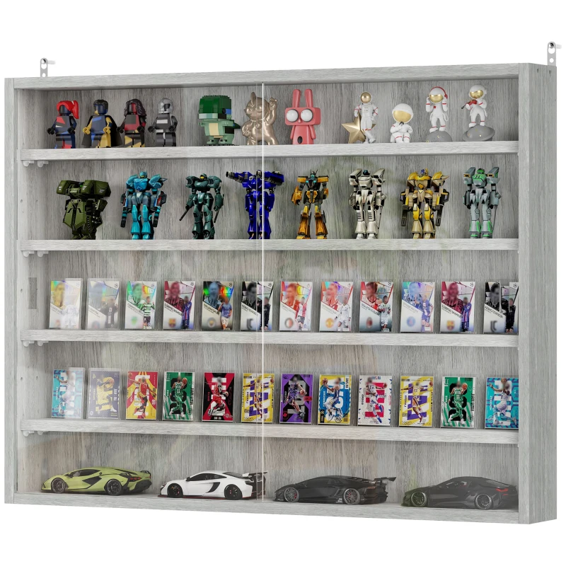 HOMCOM Vitrine murale pour objets de collection 5 étagère réglables en hauteur et 2 portes coulissantes 80 x 9,5 x 60 cm gris