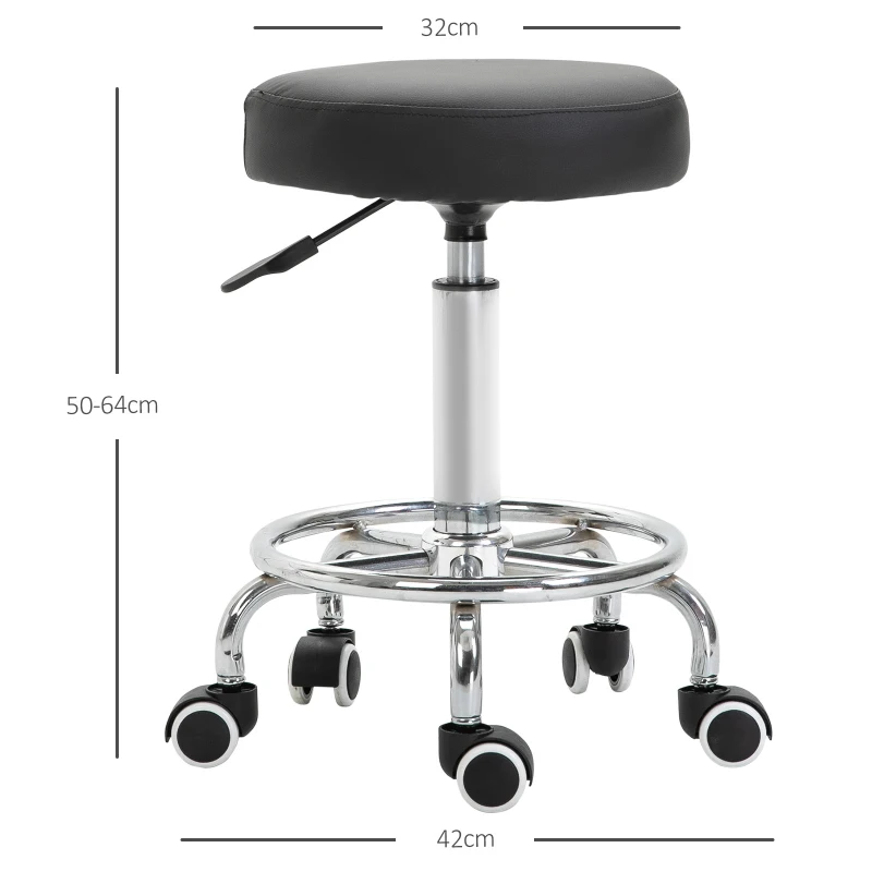 Vinsetto Taburete con Ruedas, taburete de masaje con altura ajustable 50-64 cm y asiento acolchado, giratorio 360°, negro
