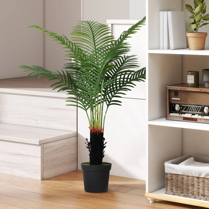 HOMCOM 120cm Artificial Areca Palm Tree with 9 PE Leaves, Decorative Artificial Plant with Plastic Pot and Flocked Soil, Fake Plant for Home Office Decor, Green