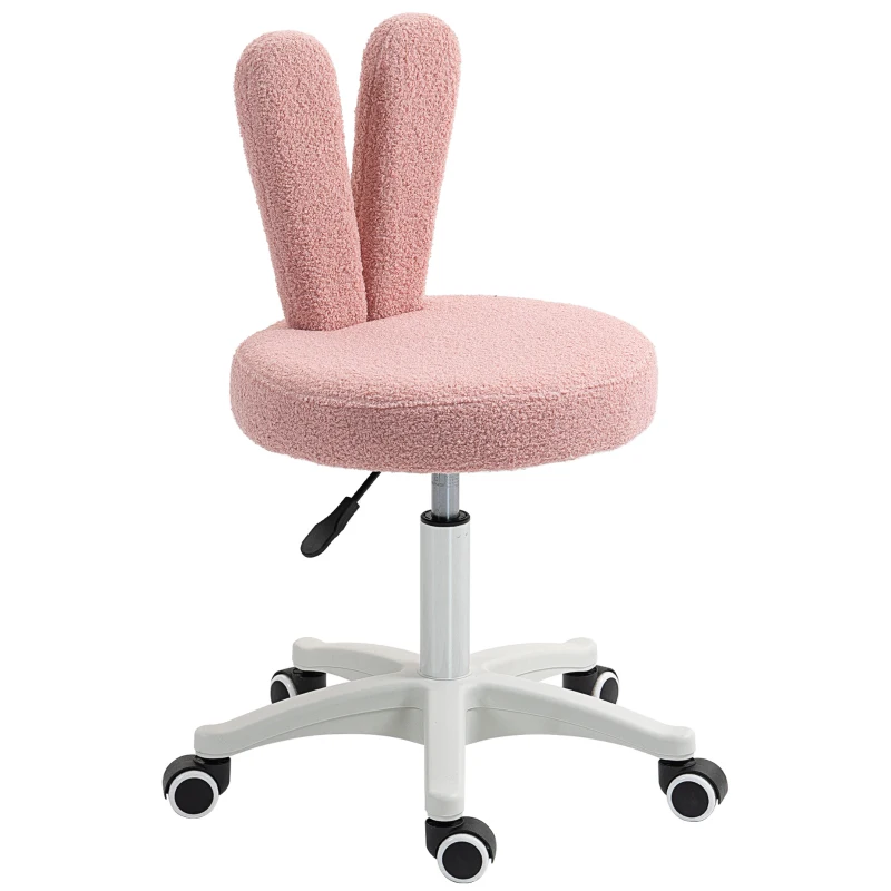 HOMCOM Chaise de Bureau à Oreilles de Lapin avec Hauteur Réglable et Revêtement en Peluche Teddy Rose, 53x53x70-84 cm