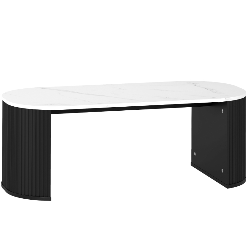 HOMCOM Mesa de centro ovalada, mesa auxiliar con aspecto de mármol, esquinas redondeadas y patas gruesas, 110 x 50 x 40 cm, negro
