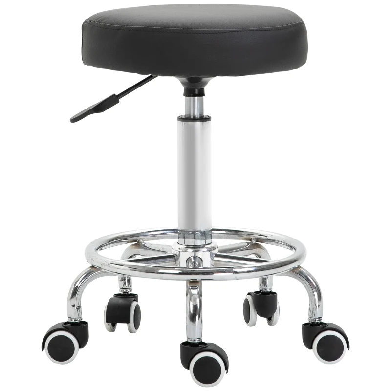 Vinsetto Tabouret à roulettes, tabouret de massage avec hauteur réglable 50-64 cm et assise rembourré, pivotant 360°, noir