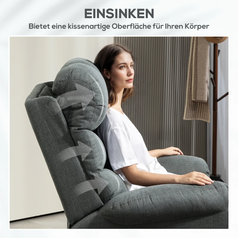 HOMCOM Aufstehsessel, elektrischer Liegesessel mit Massagefunktion, Polstersessel mit Aufstehfunktion, Metall, Stoff, Grau(m-8)