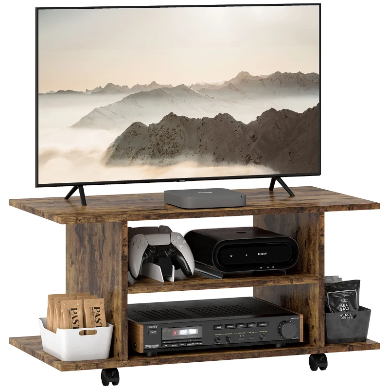 HOMCOM Mobile Porta TV Moderno con Ripiani, Ruote Girevoli e Freni, 80x40x40 cm, Marrone Rustico