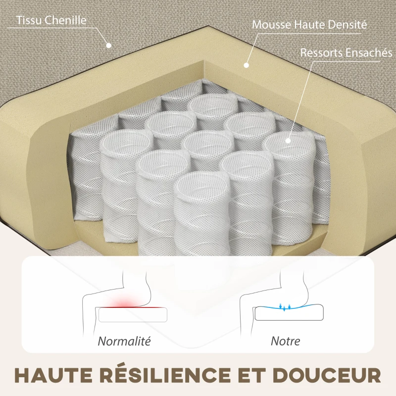 HOMCOM Canapé d'angle 3 Places méridienne réversible droite ou gauche, salon, grand confort, dossier capitonné, beige