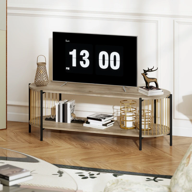 HOMCOM Mueble de TV Estilo Bohemio hasta 55 Pulgadas con Diseño en Cuerda de Papel y 2 Estantes Abiertos 124x43,5x41 cm Natural