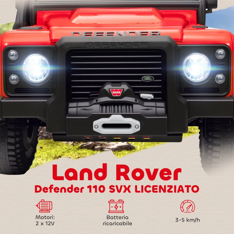 AIYAPLAY Macchina Elettrica per Bambini 3-5 Anni Land Rover Officiale 12V con Telecomando, Sospensioni, Luci LED, Rosso