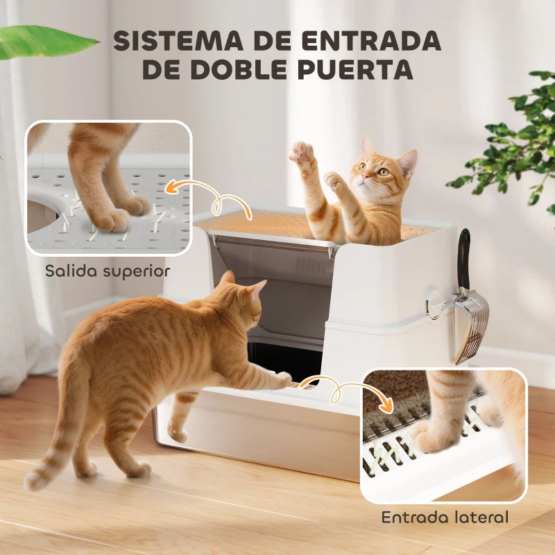 PawHut Arenero para Gatos de Acero Inoxidable XL con Tapa Abatible Laterales Altos Pala Fácil de Limpiar Antifugas Gris Claro