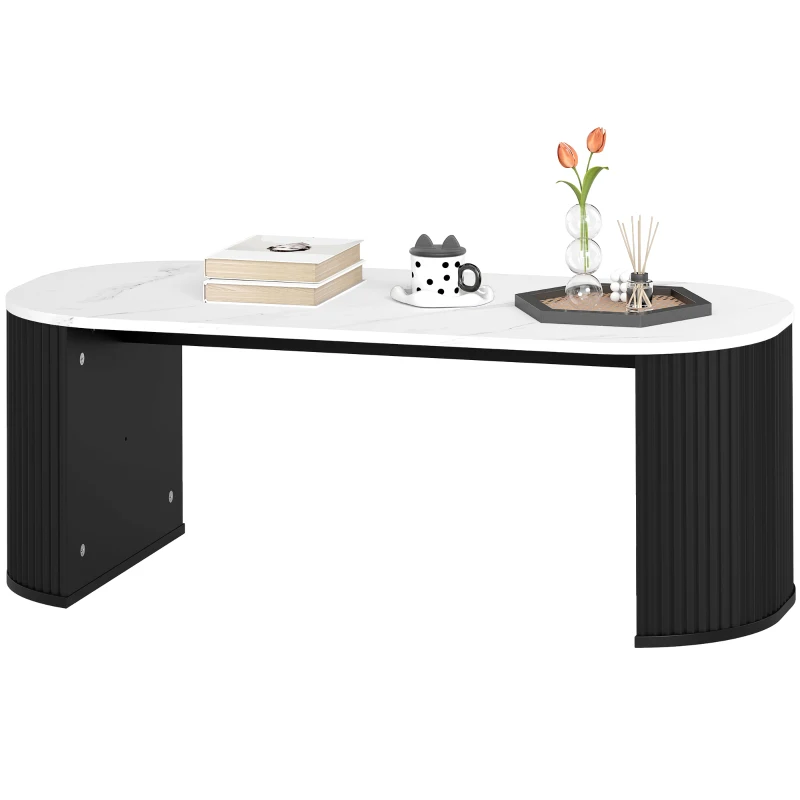 HOMCOM Table basse ovale, table d'appoint aspect effet marbre, coins arrondis pieds épais, 110 x 50 x 40 cm, noir