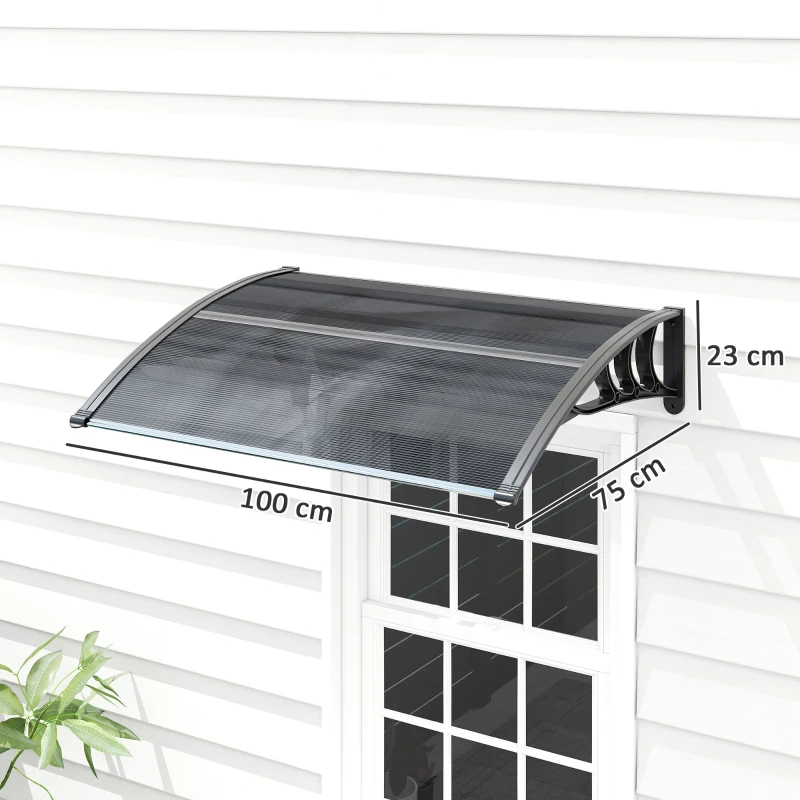 Outsunny Auvent de porte d'entrée, toit marquise de porte exterieur en polycarbonate et aluminium résistante 100 x 75 cm noir