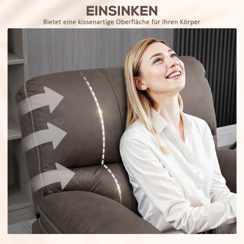 HOMCOM Polstersessel mit Fußstütze, Entspannungssessel zum Zurücklehnen, Mikrofaserbezug in Lederoptik, Metallstruktur, Braun(m-5)