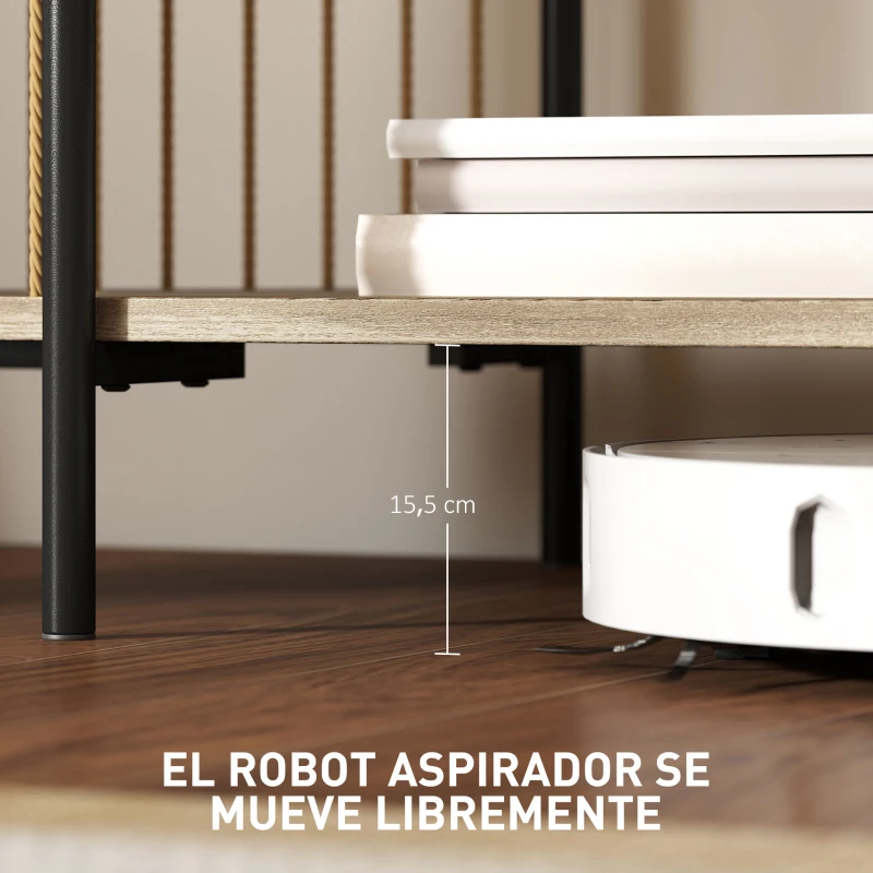 HOMCOM Mueble de TV Estilo Bohemio hasta 55 Pulgadas con Diseño en Cuerda de Papel y 2 Estantes Abiertos 124x43,5x41 cm Natural