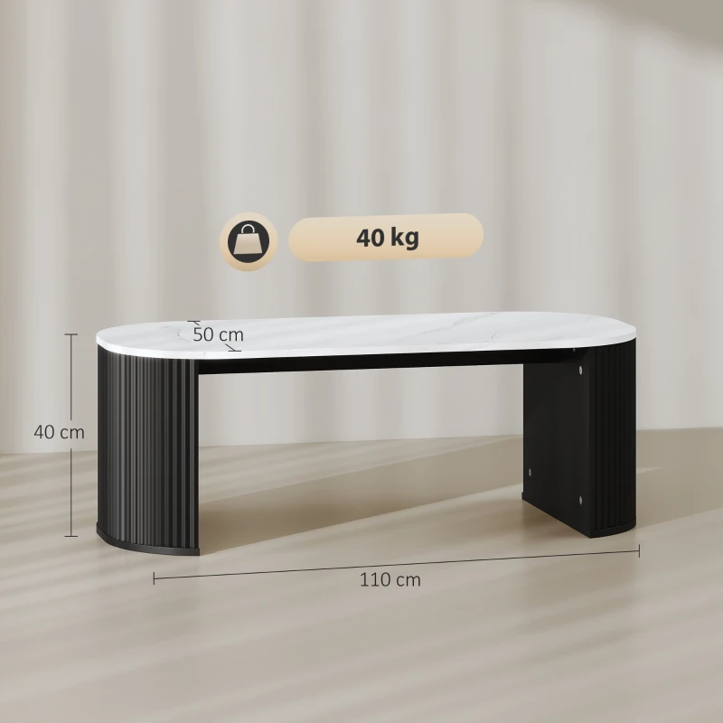 HOMCOM Tavolino ovale, tavolino d'appoggio effetto marmo, angoli arrotondati piedi spessi, 110 x 50 x 40 cm, nero