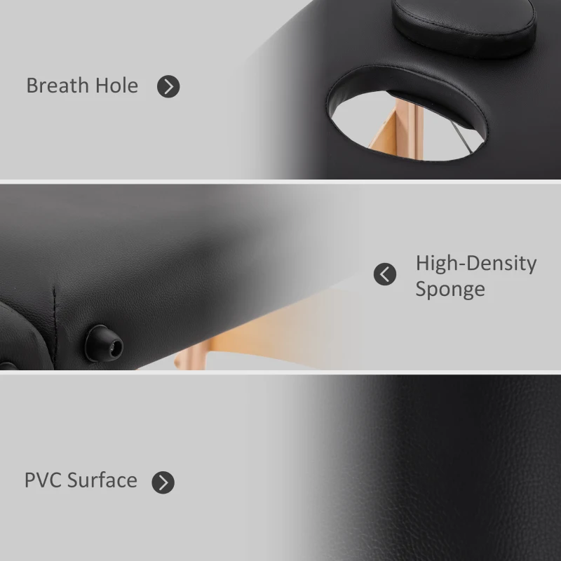 HOMCOM 2 Section Foldable Massage Table Professional Salon SPA Facial Couch Tattoo Bed with Carry Bag Black