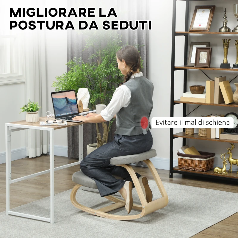HOMCOM Sedia Inginocchiatoio con Movimento a Dondolo, in Tessuto e Legno di Betulla, 50x73x55 cm, Grigio