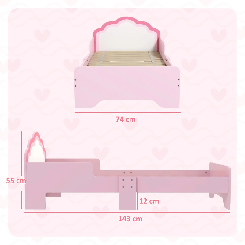 ZONEKIZ Lit pour enfants de 3 à 6 ans 143 x 74 x 55 cm design nuage sommier à lattes inclus chambre moderne rose