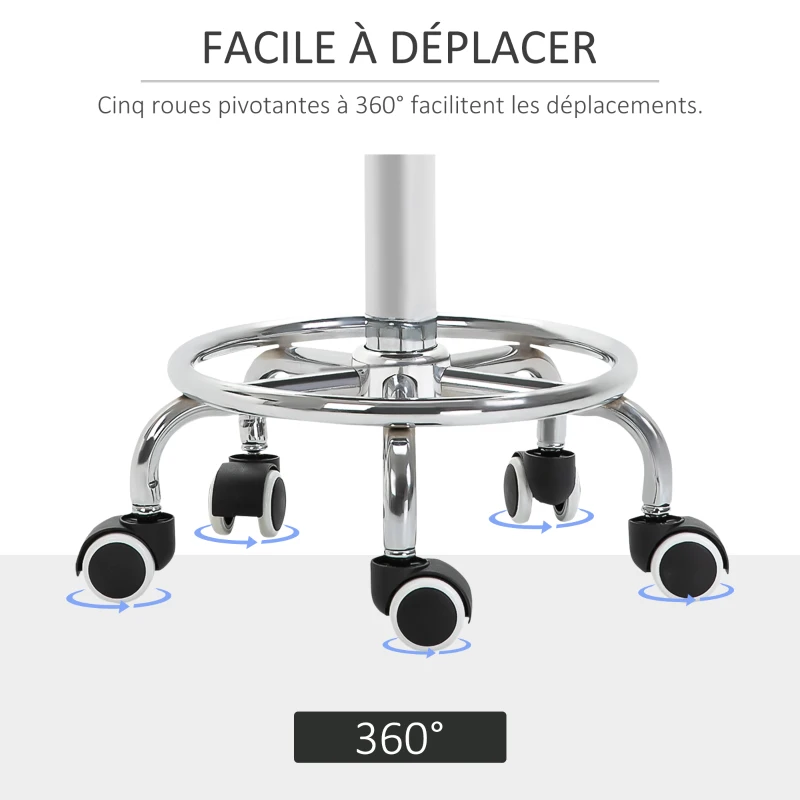 Vinsetto Tabouret à roulettes, tabouret de massage avec hauteur réglable 50-64 cm et assise rembourré, pivotant 360°, noir