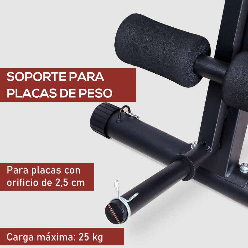 HOMCOM Banco de Musculación Plegable, Banco de Pesas, Respaldo Inclinable de 7 Niveles, Extensión de Pierna, Cojín de Predicador, Banda de Resistencia, para Entrenamiento Completo, Casa Gimnasio, Rojo
