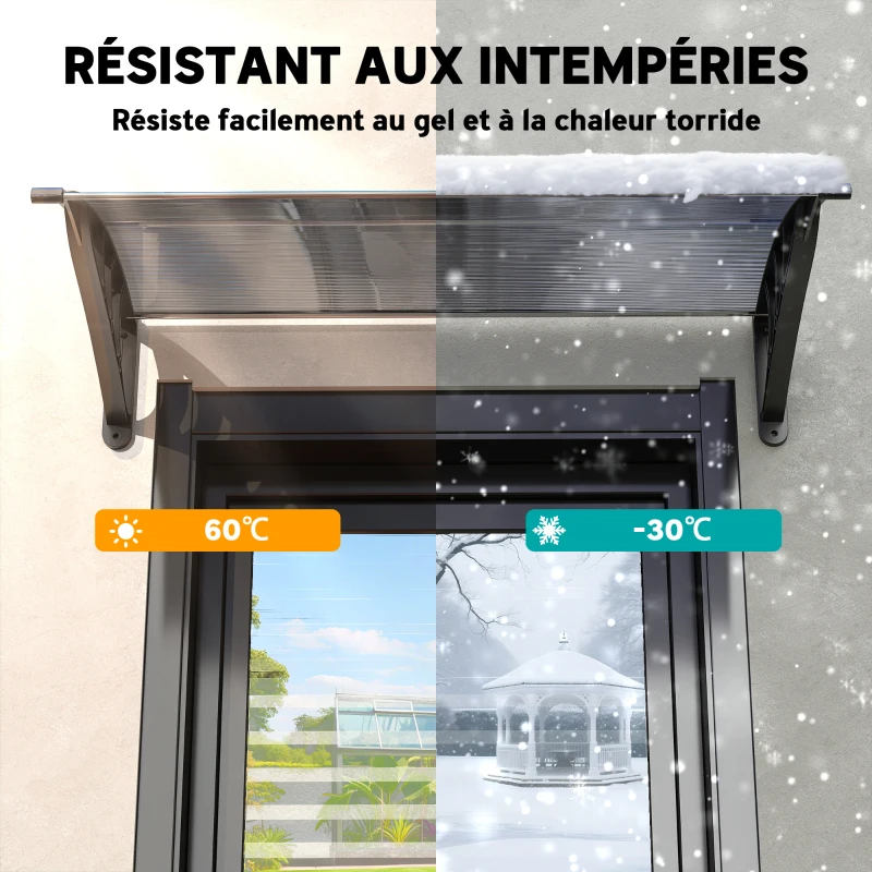Outsunny Auvent de porte d'entrée, toit marquise de porte exterieur en polycarbonate et aluminium résistante 100 x 75 cm noir