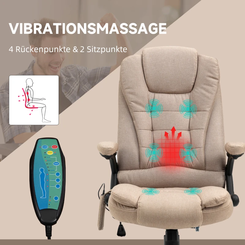 Vinsetto Massagesessel mit Wärmefunktion, Ergonomischer Schreibtischstuhl, höhenverstellbar, 68L x 72B x 110-120 cm, Braun(m-4)