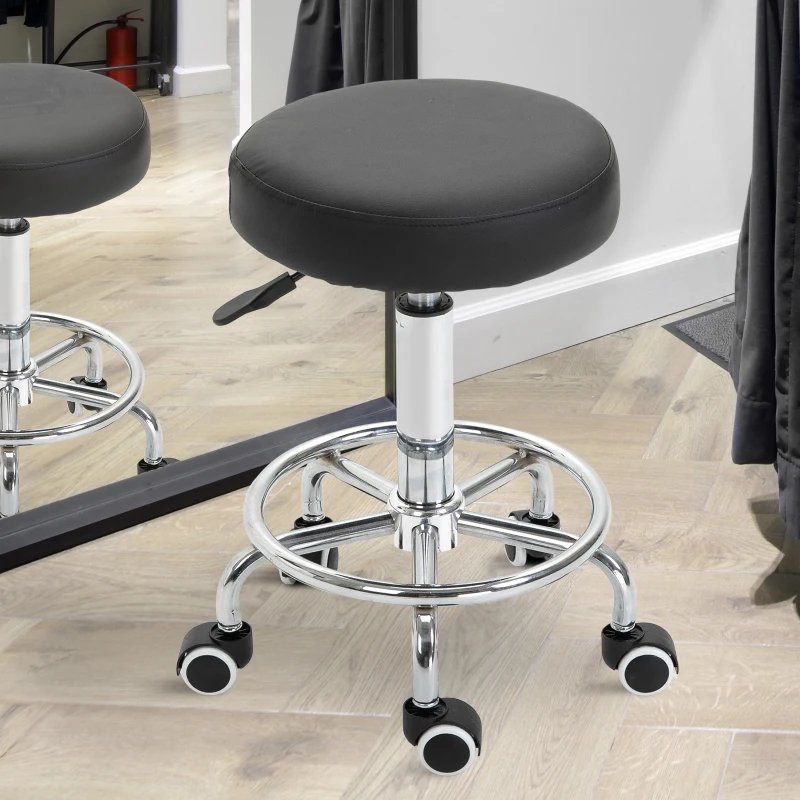 Vinsetto Sgabello con Ruote, sgabello da massaggio con altezza regolabile 50-64 cm e seduta imbottita, girevole 360°, nero