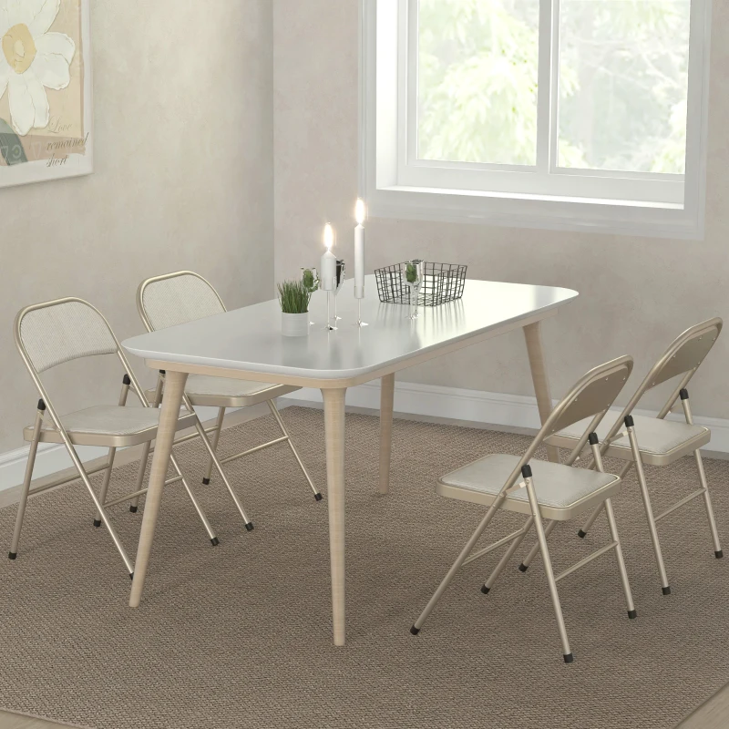 HOMCOM 4er-Set Klappstühle, Tragbare Bürostühle, Stahlbeine, Faltstuhl für Büro, Empfang, Wartezimmer, Leinenoptik Beige(m-8)