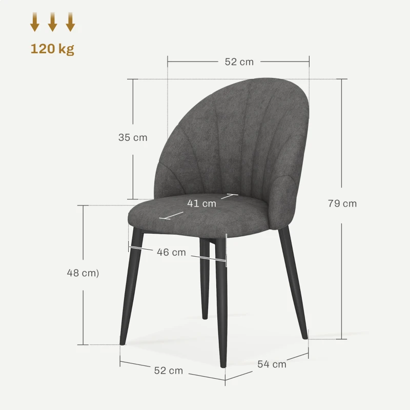 HOMCOM 4-delige Set Eetkamerstoelen, Keukenstoelen in Fluweeloptiek, Stalen Poten, armloos, Grijs