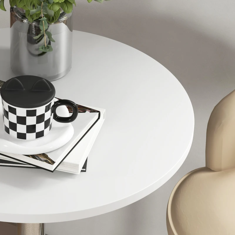 HOMCOM Runder Bartisch Hoher Küchentisch Höhenverstellbar 69-91 cm 360° drehbare Tischplatte Weiß und Silber